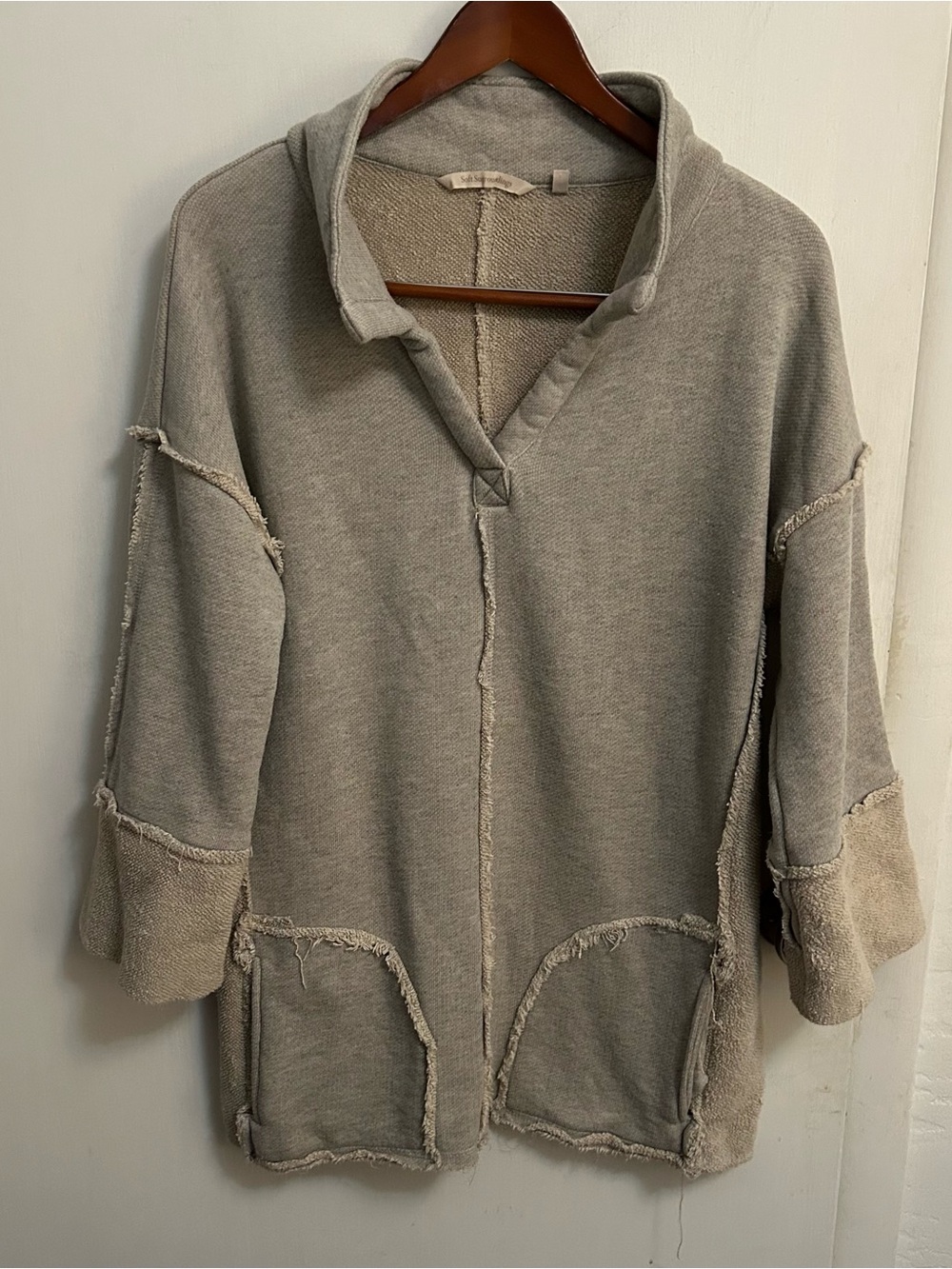Soft surroundings pullover sweatshirt mixed texture Lagenlook beige size m boho